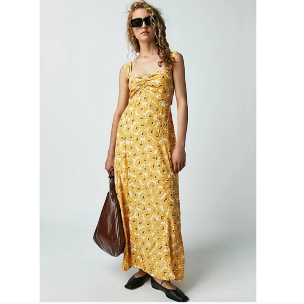 NWOT Free People Yellow Rosalee Midi Floral Sunflower Dress